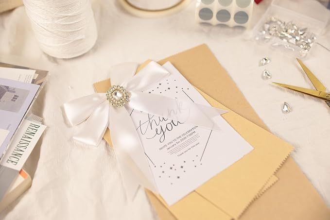 White Satin Ribbon 1 inch X Continuous 50 Yards, Single Face Polyester Ribbon Perfect for Gift Wrapping, Flower Bouquet, Wedding Decor, Crafts, Bow Making, Sewing and More