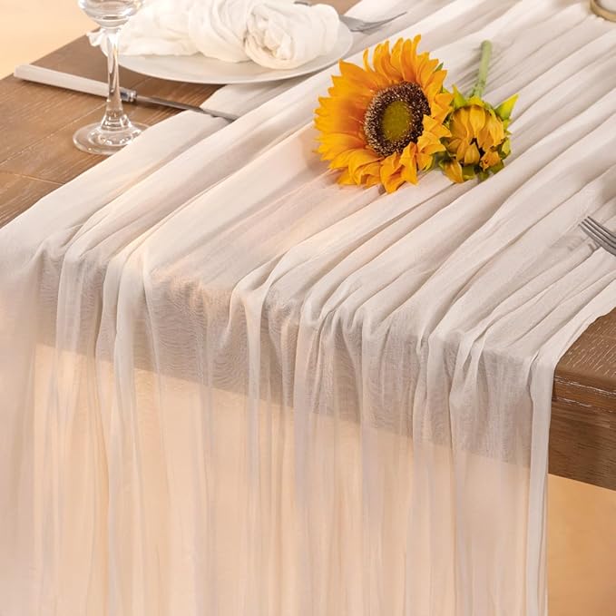 Ivory White Cheesecloth Table Runner 4 Pack Fall Table Runners Boho Gauze 120 Inches White Cheese Cloth Fall Table Decorations for Thanksgiving Weddings Bridal Baby Shower