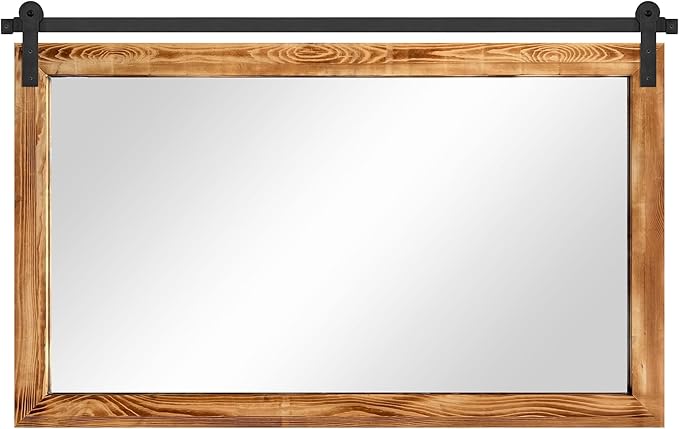COGOOD Farmhouse Bathroom Mirror - 45 x 30 Large Rectangle Barn Door Mirror for Vanity, Bedroom, Living Room Wall Decor (Brown)