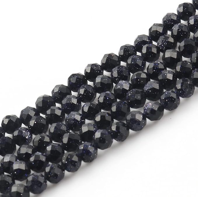 Song Xi 180pcs 2mm Natural Blue Sandstone Gemstone Beads Faceted Round Loose Stone Beads for Jewelry Making