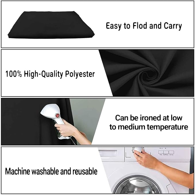 8x10FT Black Screen Backdrops Solid Photo Backdrops Photography Background for Meeting Wall, Party, Videos