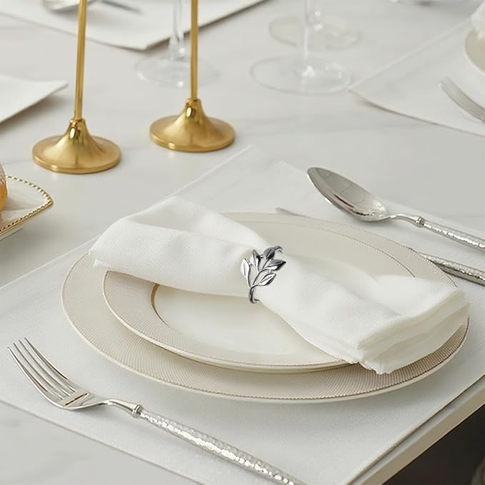 40 Pcs Leaf Napkin Rings Set, Silver Metal Napkins Rings Holders Bulk for Cloth Napkins Table Adornment for Wedding, Birthday, Thanksgiving, Christmas, Banquet, Dinning Table Decorations