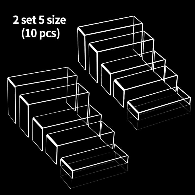 Fixwal 10pcs 2 Set Acrylic Risers for Display Clear Perfume Organizer Stands Acrylic Display Risers for Show Figures, Cupcake, Jewelry, Toys, Perfume and More (Large Size)