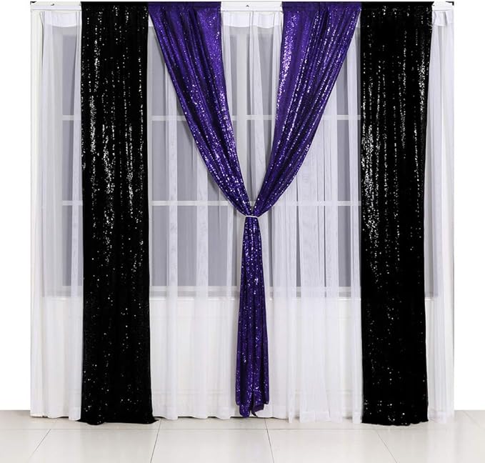 SquarePie Sequin Backdrop Curtain 2FT x 8FT Purple 2pcs Background for Wedding Halloween Party Christmas