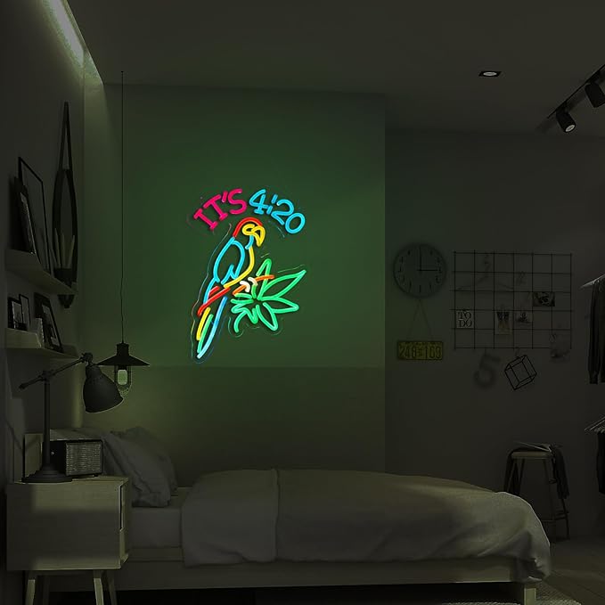 ORIXIAYE 420 Neon Sign Green Leaf Neon Signs for Wall Decor 420 Decorations Led Signs with Dimmer for Pub Party Man Cave Room Art Decor Gift USB-Powered (16.2x12.6) Inch