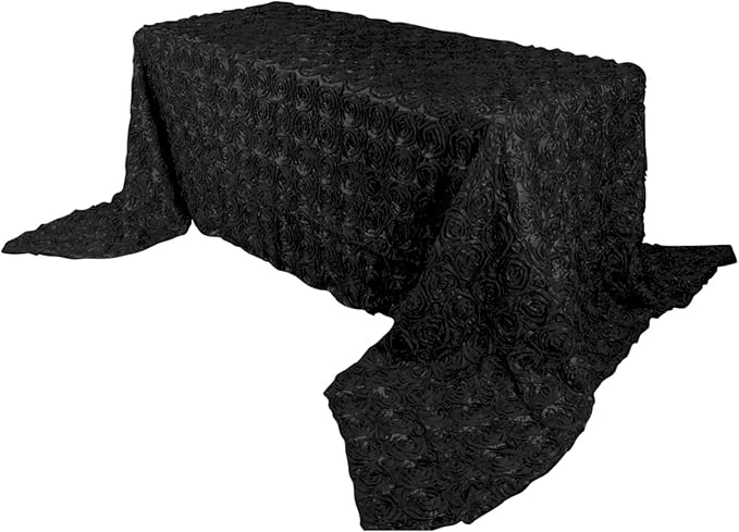 Efavormart 90"x156" Wholesale Rectangle Table Cover Black Grandiose Rosette 3D Satin Tablecloth for Wedding Party Event Decoration