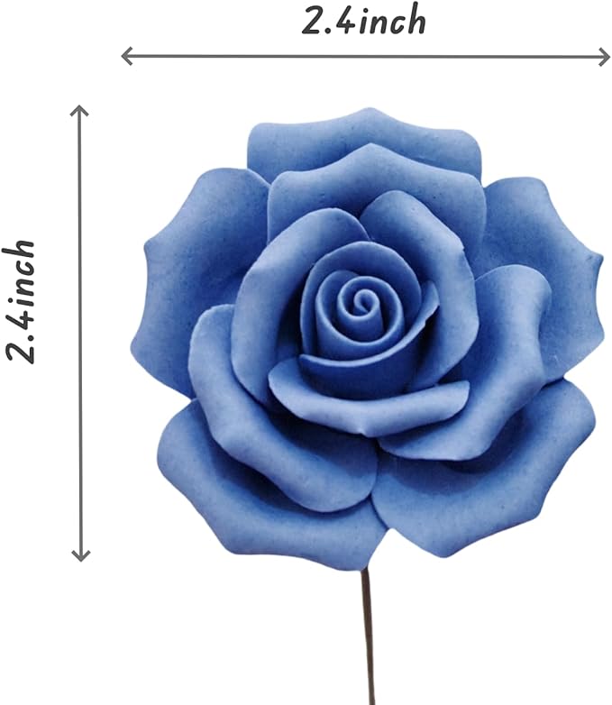 6 pcs Handmade Ceramic Roses,Featuring Vibrant Colors and Intricate Petal Details Floral Decorations ,Ceramic Floral Decorations(Blue)