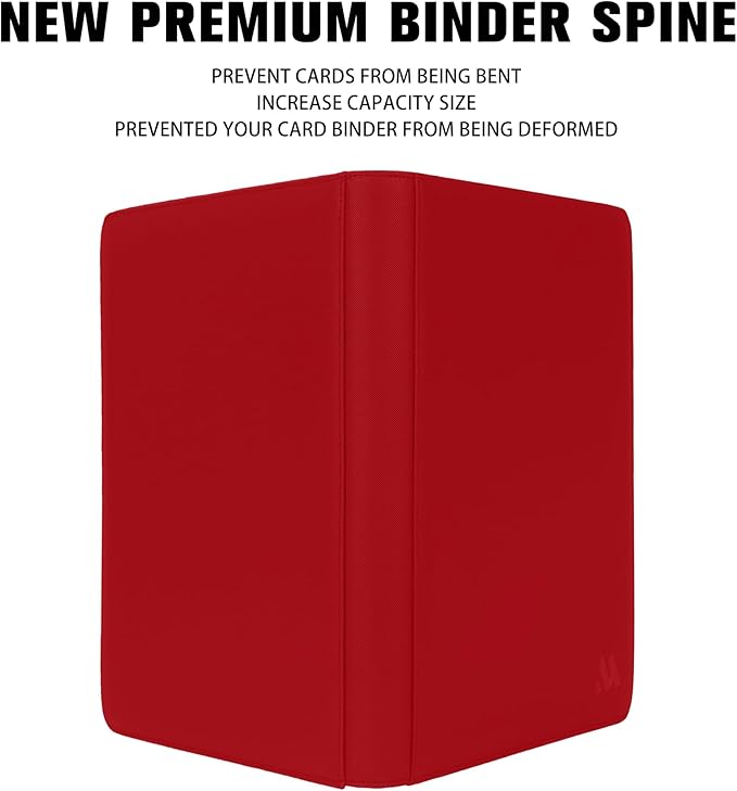 Premium 1000+ Pockets Card Binder,16 Pockets Trading Card Binder Ringless Side Loading Trading Card Album Folder for TCG -Red