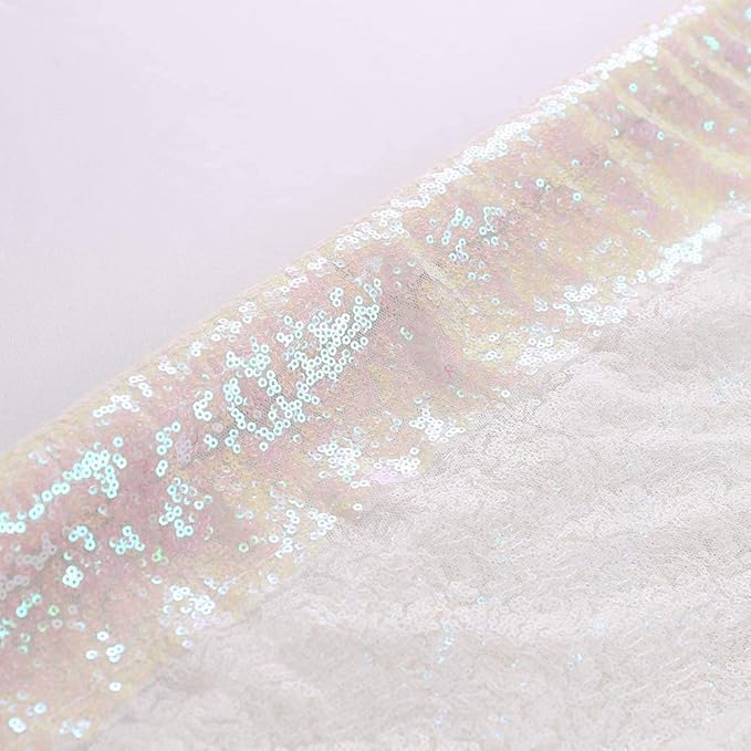 Eternal Beauty White Iridescent Sequin Backdrop, 6x6 Ft Glitter Background Curtains for Shimmer Photography Party Wedding Birthday Back Drop Decor