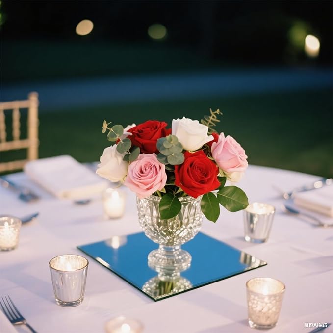 16Pcs Mirror Centerpieces for Tables, 7.87 x 7.87inch Square Mirrors Candle Plate Acrylic Wall Mirror Tiles for Wedding Table Party Centerpieces DIY Craft, 2mm