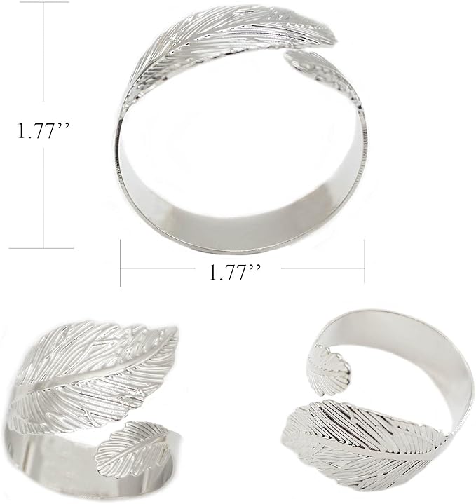 Silver Leaf Napkin Rings Set of 12, Leaves Napkin Rings for Table Setting, Metal Leaf Napkin Holder Rings for Holiday Party, Wedding, Banquet, Formal or Casual Dinning Table Decor (Silver)