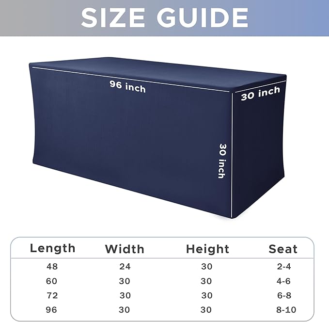 Nasitos Fitted Table Covers Stretch Spandex - 96 x 30 Inch - 2 Pack Navy Rectangle Table Clothes for 8 Foot Folding Tables, Fabric Tablecloths for Parties, Trade Show, Craft Show, Birthday