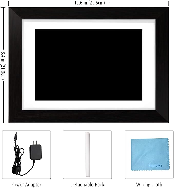 AEEZO Digital Picture Frame 10.1 Inch 1280x800 IPS Touch Screen WiFi Smart Digital Photo Frame with 16GB Storage, Auto-Rotate Easy Setup to Share Photos or Videos via AiMOR APP, Wall Mountable Black