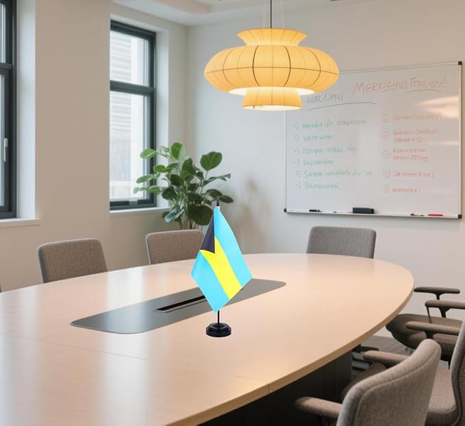 Bahamas Desk Flag 12" Solid Pole Deluxe Set Bahamian Flags Banner Mini Small Bahamas Office Table Flags with Black Stand Base Desktop Decorations(2Pack)