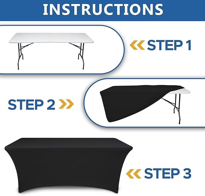 Table Cloths for 6 Foot Rectangle Tables-8 Pack Black Fitted Stretch Table Cover-Spandex Elastic 6ft Folding Tablecloth for Party Vendor Booth Display Banquet Buffet Event Craft Trade Show
