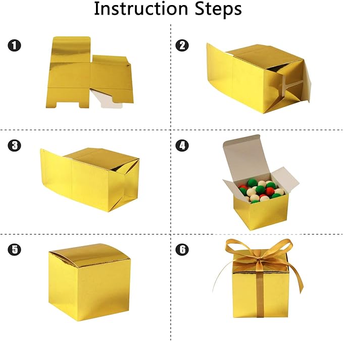 COTOPHER 60pcs Wedding Favor Boxes, Paper Gift Boxes 3x3x3 Inches Small Gift Boxes with Ribbons Small Boxes for Gifts, Crafting, Cupcake, Candy, Bridesmaid Proposal Boxes (Metallic Gold)
