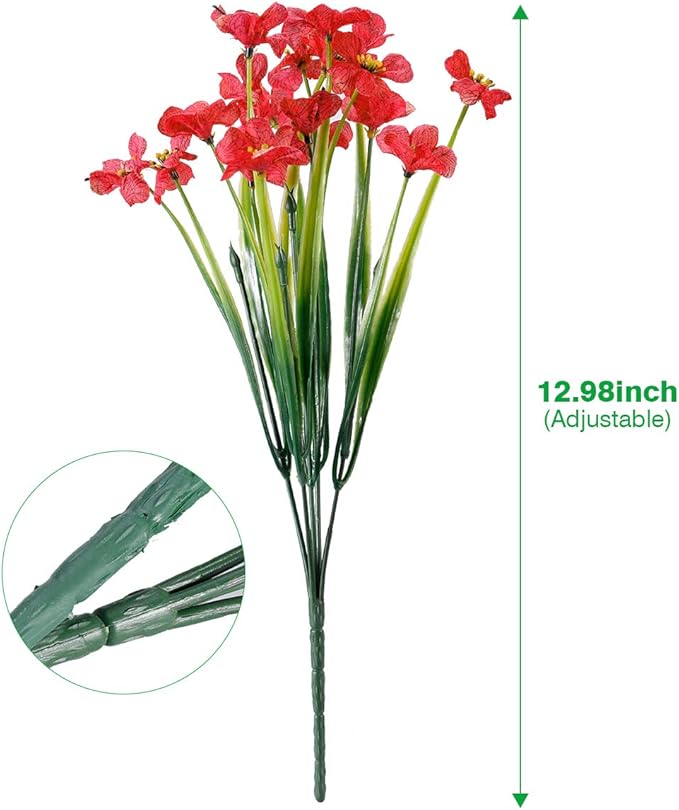 12 Bundles Artificial Flowers Outdoor UV Resistant Fake Flowers No Fade Faux Plants Garden Porch Window Box Decorating (Deep Red)