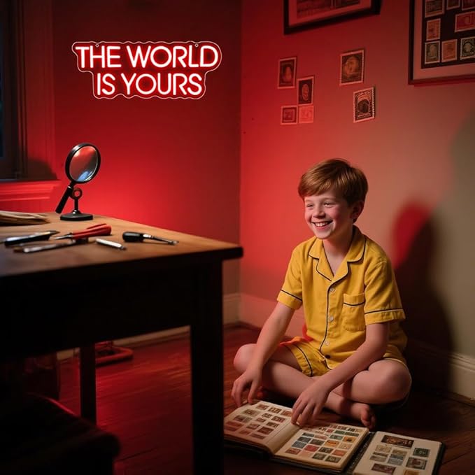 The World is Yours Neon Sign,Red Dimmable LED Light Signs for Wall Art Decor,Backdrop for Cinema Bedroom Club Party Man Cave,Gift for Boys Teen Men USB Powered(14.2"*5.5")