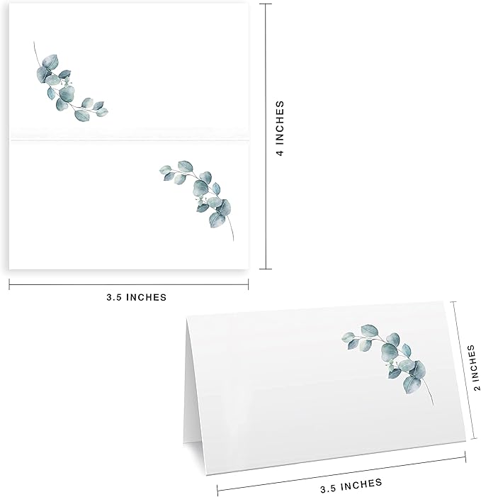CLEVER SIGNS Place Cards for Wedding or Party, Seating Place Cards for Tables, Scored for Easy Folding, Flower Design 100 Pack, 2 x 3.5 Inches