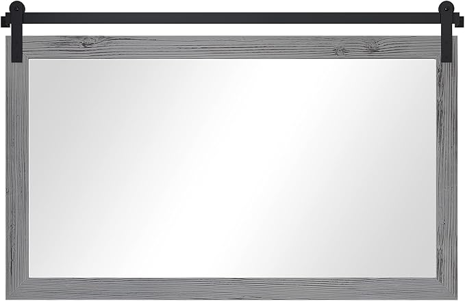 COGOOD Farmhouse Bathroom Mirror - 45 x 30 Rustic Wood Framed Wall Barn Door Mirror for Entryway, Living Room, Entryway Wall Decor (Grey)