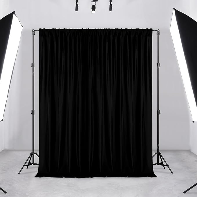 DWCN 10x10 FT Black Backdrop Curtains for Parties, Photography Backdrop Drapes with Rod Pockets for Wedding Decorations Stage Birthday Family Gatherings, 2 Panels 5ft x 10ft