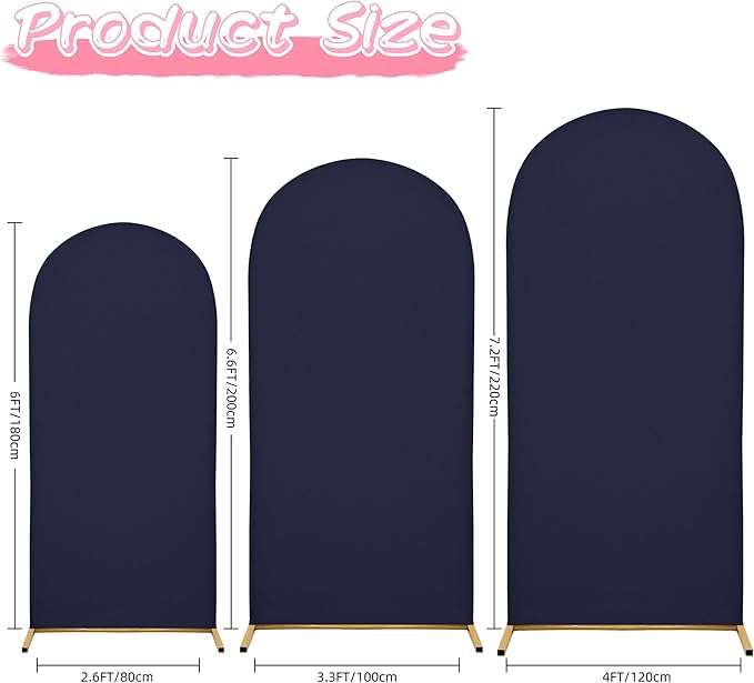Wedding Arch Covers Arch Backdrop Cover Arch Stand Covers 7.2FT 6.6FT 6FT Set of 3 Arch Cover Spandex Fabric Stretchy Backdrop for Wedding Birthday Party Decoration Baby Shower (Dark Blue)