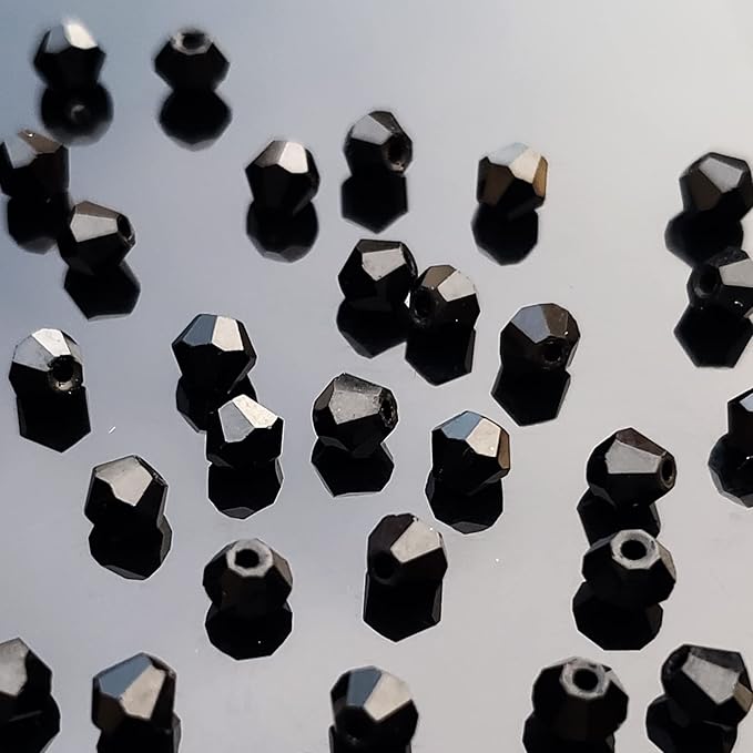 6mm Bicone 450Pcs Black Crystal Glass Beads Faceted Bicone Shape Crystal Glass Spacer Beads for Bracelet Necklace Decorative Hand Jewelry Making (Black, 6MM)