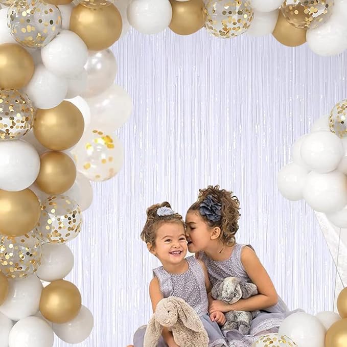 BEISHIDA 4 Pcs White Door Streamers Tinsel Curtain Party Streamers Backdrop Fringe Foil Wall Background for Birthday Halloween Christmas Wedding Party Decoration(3.28 ft x 6.56 ft)