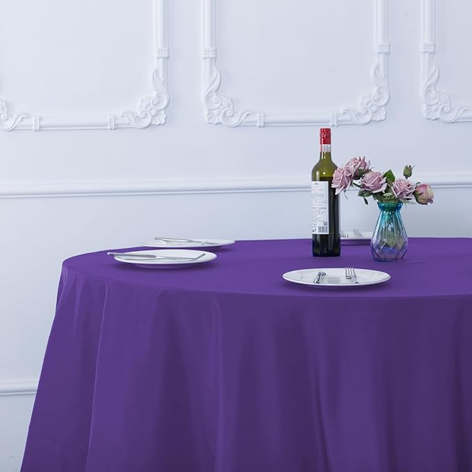 Ascoza 2pack 132 Inch Purple Round Tablecloth in Washable Polyester Fabric for Wedding/Banquet/Restaurant/Parties