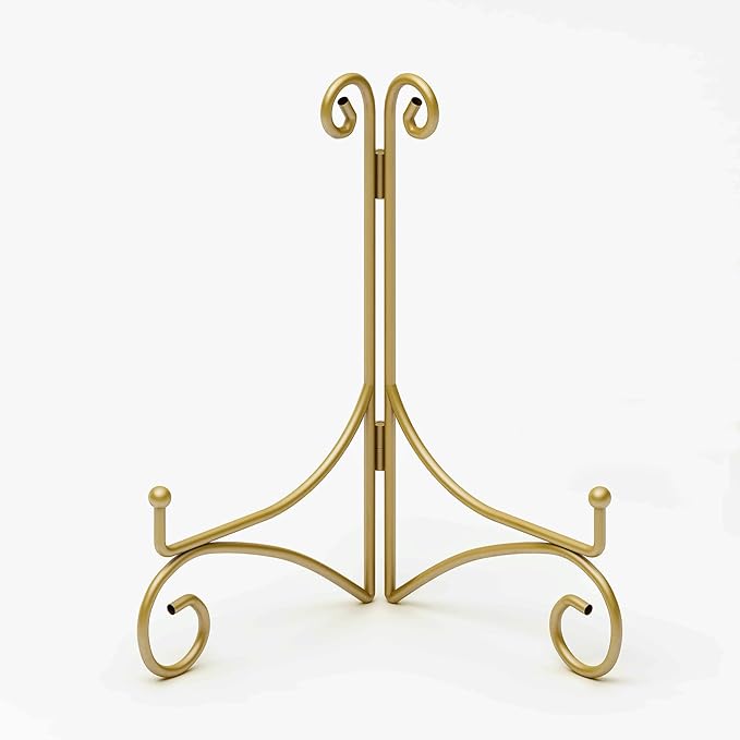 Iron Plate Stand for Display with Folding Design, Picture Stands for Tables, 12 Inch Large Easels for Displaying for Book, Art Piece, Photo and Platter, 12’’ Gold, 2-Pack
