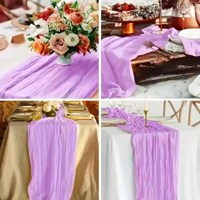 Light Purple Cheesecloth Table Runner -21*120Inch Long Boho Wedding Table Decor, Rustic Gauze Fabric Runner for Bridal Showers, Baby Showers & Parties (Sheer, Lightweight, Wrinkled Design)
