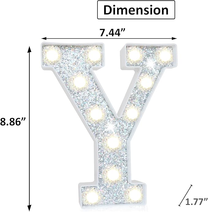 Pooqla Light Up Letters, LED Marquee Letters for Silver Birthday Decorations, Battery Powered Night Light Teenager Girl Room Decor, Gift for Girls Boys Wedding Bedroom Christmas Party Decor, Letter Y