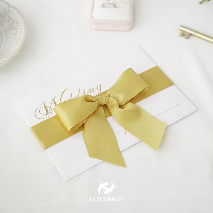 HUIHUANG 1.5 inch Wide Satin Ribbon 50 Yards Gold Double Face Polyester Silk Satin Ribbon for Gift Wrapping Hair Bows Making Floral Bouquet Wedding Invitation Decor Party Favor and Craft Supplies