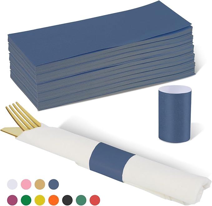 Germiwipe Paper Napkin Band Box of 500,Napkin Rings Self Adhesive,Silverware Wraps Bands (Navy Blue-500 pcs)