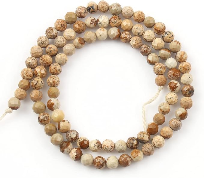 Song Xi 180pcs 2mm Natural Picture Gemstone Beads Faceted Round Loose Stone Beads for Jewelry Making