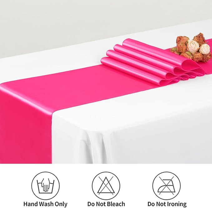 12 Pack Hot Pink Satin Table Runner 12 x 108 inch Long Premium Smooth Table Runner for Wedding, Banquets, Birthday, Party, Graduation, Engagements,Table Runners fit Rectangle and Round Table