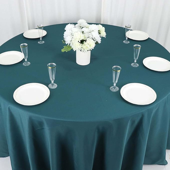 Efavormart Round Tablecloth, 120 Inch Stain & Wrinkle Resistant Washable Table Cloth, Decorative Polyester Fabric Table Cover for Banquet, Wedding, Dining - Peacock Teal