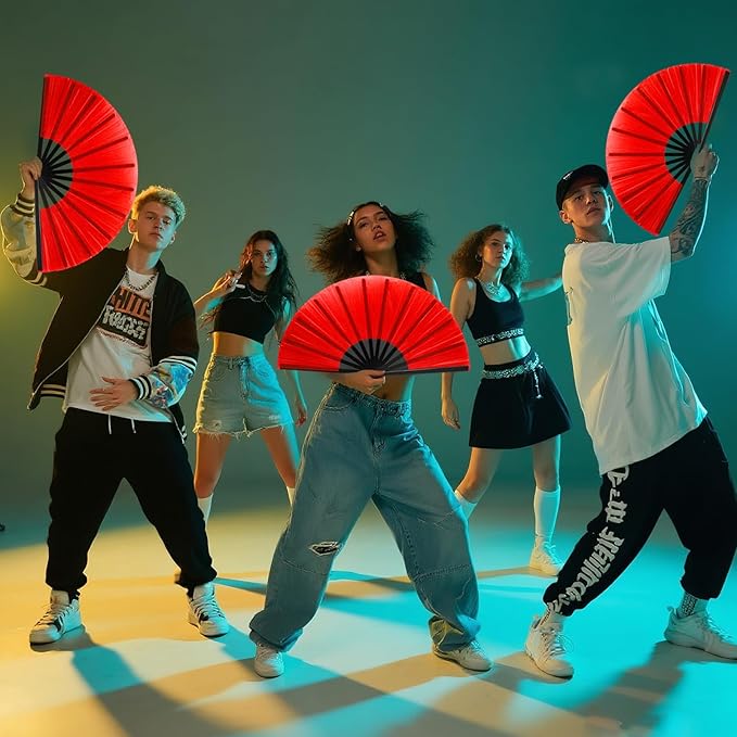 13inch Large Rave Fan Popping Clacking Fans for Line Dancing,Hand Fans for Women Foldable,Boots on The Ground Fan,Portable for Outdoor,Wedding,Party,Decoration (4pcs red)