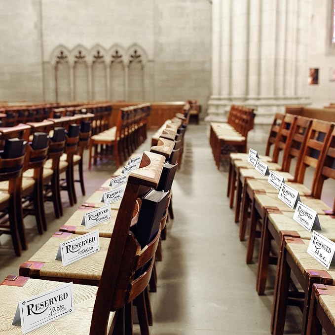 300 Pcs Paper Table Reserved Sign with Name Line Reserved Seating Signs Bulk Double Sided Signs for Reserving Seats Restaurant Wedding Reception Church Board Business Meeting (White Black)