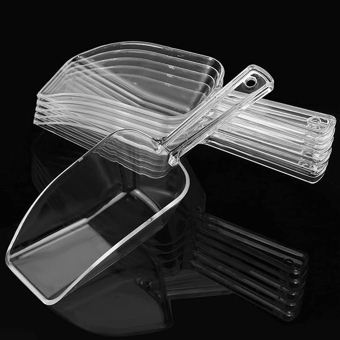 Ice Scoop Candy Buffet Containers Scoopers, Hmxpls Clear Plastic Scoop for Popcorn Cookie Candy Buckets, Podpocket Acrylic Large Scoops for Parties Wedding Bar Jars Freezer Dry Goods (6 Pack 7.5 In )