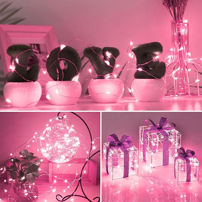 kolpop 30 Pack LED Fairy Lights Battery Operated, Mini Twinkle String Lights Battery Powered Waterproof for Christmas Mason Jars Party,Pink