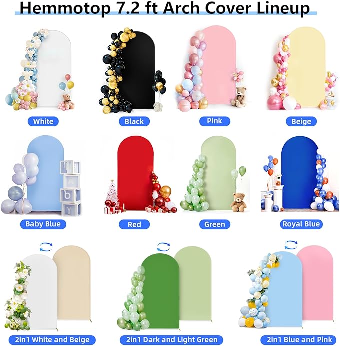 HEMMOTOP 7.2 ft Arch Backdrop Cover (One Piece Double Color), Pink and Blue Spandex Arch Stand Covers, Fabric Stretchy Background for Balloon Arches, Wedding, Birthday Party, Baby Shower