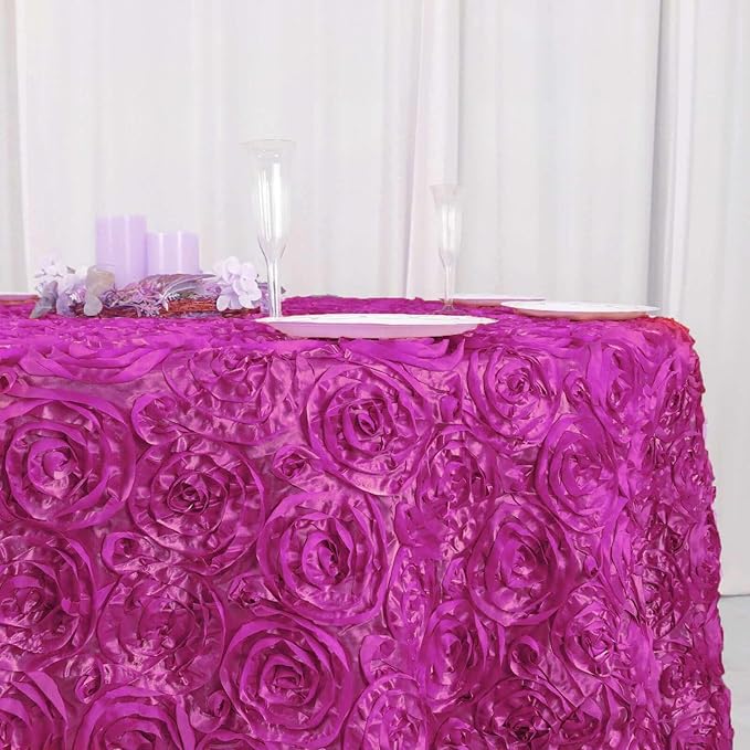 Efavormart 120" Wholesale Round Table Cover Fushia Grandiose Rosette 3D Satin Tablecloth for Wedding Party Event Decoration