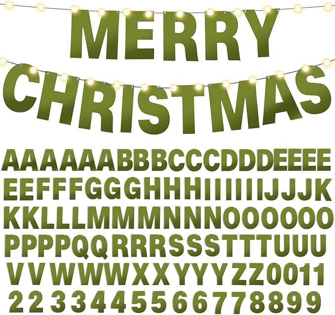 TaoBary 112 Pcs DIY Letter Kit Glitter Customizable Banner Letters Include 107 Letters and Numbers 3 Rope and 2 Needles for Birthday Halloween Christmas Wedding Valentine Party Decor(Bright Green)