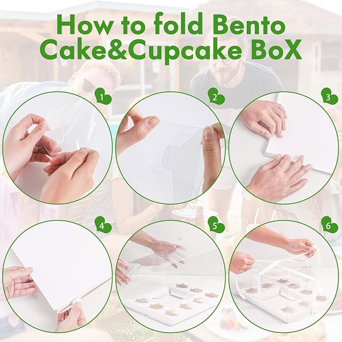 JCD 3 Pcs Bento Clear Boxes 1 mini Cake and 8 Cupcakes Box Cake Cupcake Combo Box Rectangle Cupcake Holder for Treats, Dessert Boxes, Muffins (1+8/3Pcs)