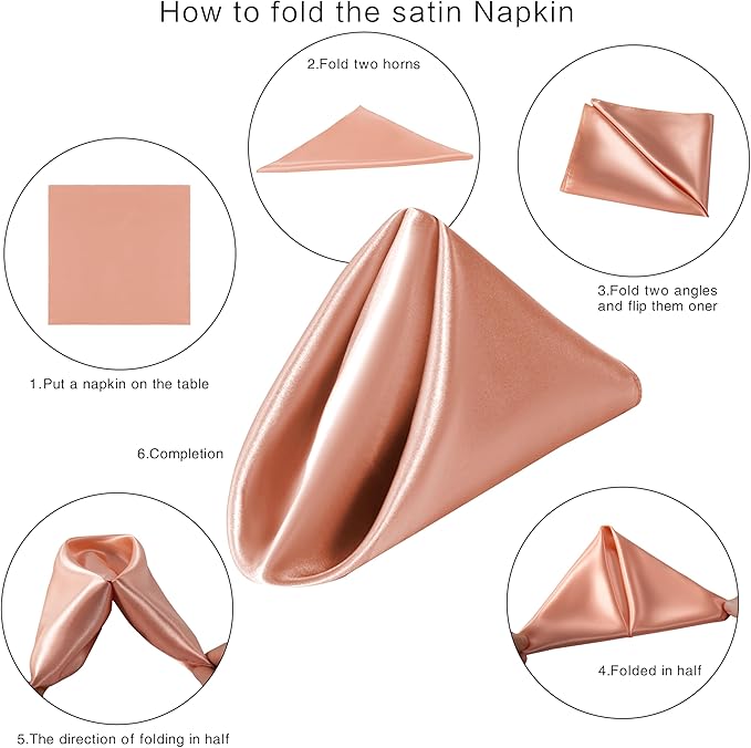 36 Pack Square Satin Dinner Napkins, 16x16 Inches Silky Soft Smooth Table Cloth Napkins for Restaurant Weddings Banquet Party Decoration, Rose Gold
