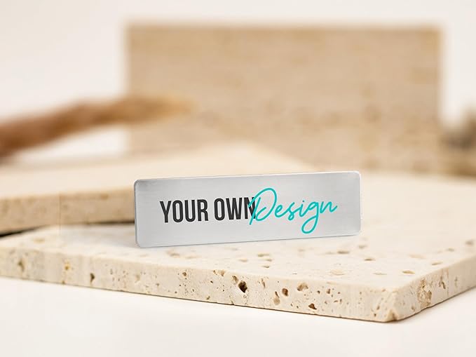 Personalized Name Tag Badges Identification Customized with Text & Logos, Acrylic Name ID for Clothing with Pin or Magnetic Backing, Gold & Silver Plates for Business or Employees (Your own Design)