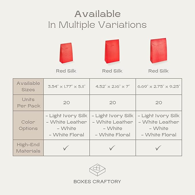 Boxes Craftory Pack of 20 Party Favor Boxes (3.54 x 1.77 x 5.11 inch) - Ideal for Christmas Gift, Graduation and Valentines Day - Red Silk