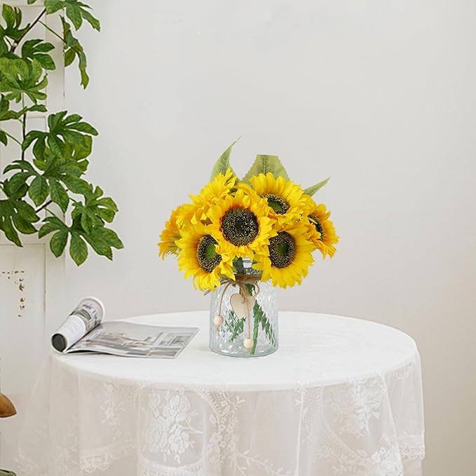 Artificial Sunflowers Flowers with Vase,Fake Flowers Bouquet for Sunflower Decor,Sunflower Kitchen Decor,Silk Flowers for Home Decor Living Room,Flower Centerpieces for Tables,Office Decor,Boho Decor