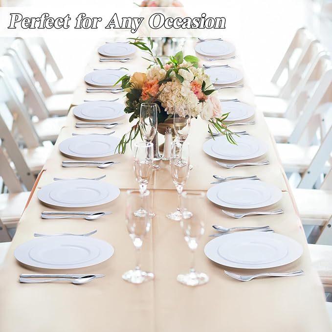 200PCS White Plastic Plates Set, 100 10.25 inch Dinner Plate and 100 7.5 inch Dessert Plates, Premium Disposable Plates for Party, Wedding